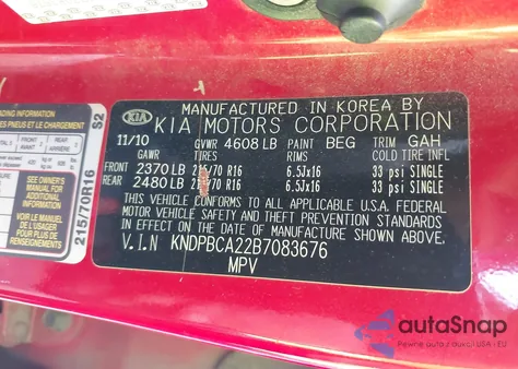 2011 Kia Sportage Lx z USA, uszkodzony, nr VIN KNDPBCA22B7083676